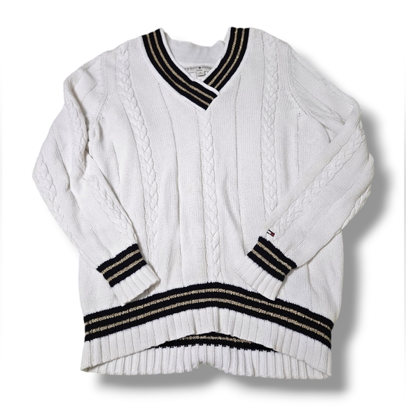 Vintage Tommy Hilfiger 1X Lambs Wool Rabbit-Hair Sweater Cable Knit V-Neck 16-18 - Picture 1 of 6
